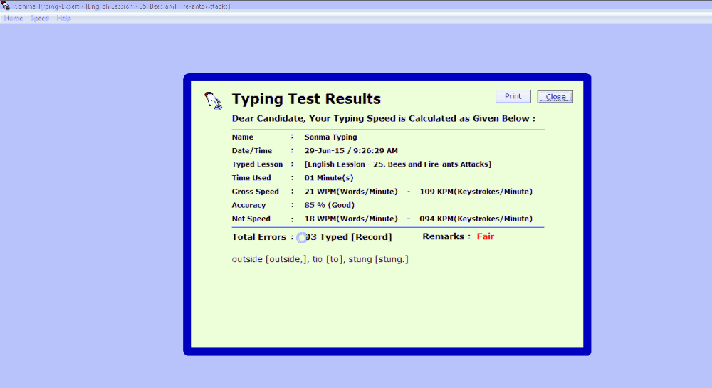 Online English Typing test Speed